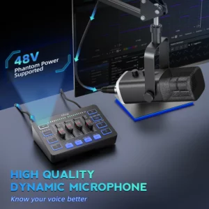 FIFINE All-in-One Podcast Kit with RGB Audio Mixer,Streaming Studio Set with Dynamic Mic for PC Gaming Recording-Ampligame KS5 - Image 4
