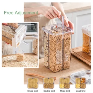 2023 New Cereal Grain Dispenser, 4-Compartment Airtight Food Storage Containers Nuts Jars Seal Box for kitchen Storage Organiza - Image 3