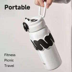 460ML Adorable Bear Sports Thermos Cup Travel Straw Vacuum Flask Cup Double Drinking Outdoor Water Bottle Mug Fashion Coffee Cup - Image 4