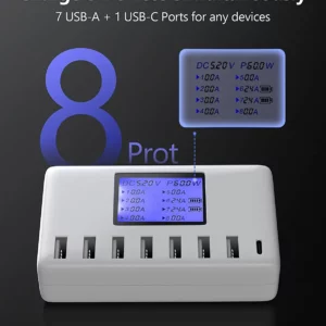 USB Charging Station, 8-Ports 60W/12A Multi Port USB C Hub Charger with LCD Display for Cellphone & Tablet Multiple Devices, - Image 5