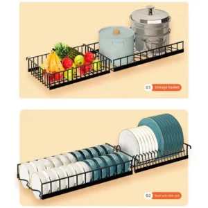 2 Tier Drainer Expandable Kitchen Sink Shelf Countertop Dish Organizer Sink Dish Rack Dish Rack With Chopstick Cylinder - Image 4