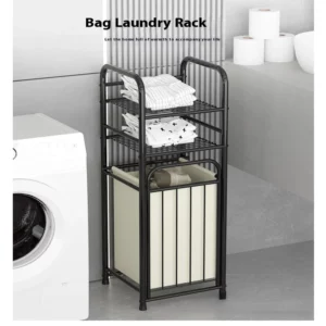 Laundry Hamper with 2-Tier Shelves Bathroom Storage Shelf for Laundrys Room Multi-function Household Laundry Storage Basket - Image 3