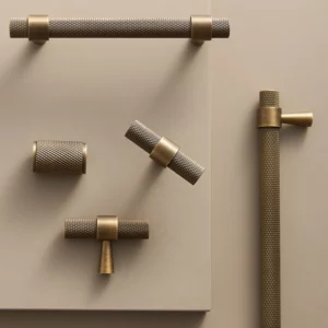 Nurlin Solid Brass Knurled Art Deco Retro Antique industrial style Cabinet Wardrobe Drawer Handle T-bar Pull - Image 3