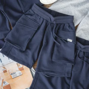 Maden Navy Blue P44 Cargo Joggers Shorts Men Loose Cotton Large Pocket Work Tactical Short Pants Amekaji Casual Knitted Shorts - Image 4
