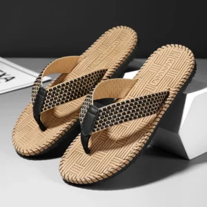 Cheap Summer Linen Slipper Men Indoor Home Shoes Lightweight Weaving Flip flops Men Bedroom Shoes Silent Casual Flip-flops Man - Image 1
