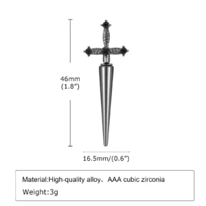 Gothic Sword Shaped Earrings for Men Boys,Metal Black Stone Cross Studs Earrings,Rock Punk Jewelry Anniversary Birthday Gifts - Image 3