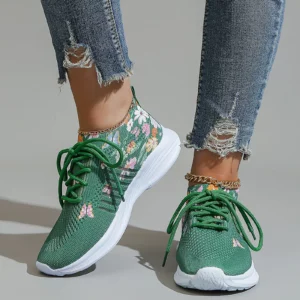 Women's Breathable Knitting Shoes New Flying Weaving Sneakers Mesh Round Head Lace Up Soft Bottom Comfortable Sneaker For Women - Image 1
