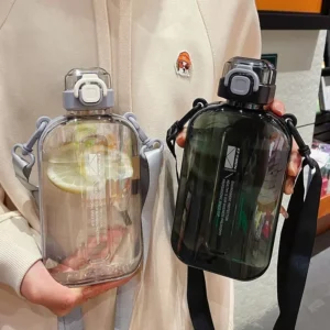 Flat Square Transparent Water Bottle Portable Travel Canteen with Adjustable Strap Elegant Slim Bottle for Sport Camping - Image 2