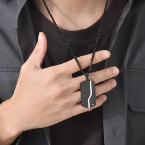 Necklace For Men Stainless Steel Zircon Inlay Geometric Pendant Black Necklace Metal No Fade Anti Rust Fashion Design Jewelry - Image 2