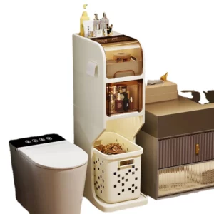 Slim Fit Bathroom Organizer No Drill Shelf for Toiletries and Makeup Narrow Edge Design with Drawer for Towels and Clothes - Image 6