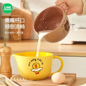 500ml anime Handle graduated bowl LINE FRIENDS kawaii girl large capacity Ceramic measuring cup Cartoon Steamed egg bowl Gift - Image 3