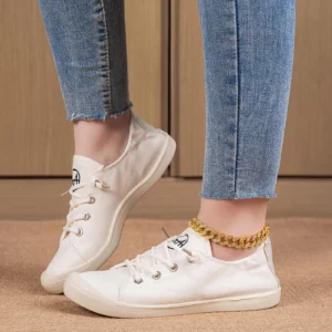 Canvas Shoes For Women Ladies Round Toe Soft Flat Vulcanize Shoes Business Casual Wedges Walking Flat Lace-up Footwear Sapatos - Image 3