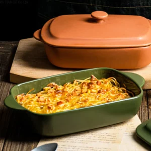 Japanese simple ceramic roasting pan with lid commercial roast rice bowl household oven special utensils two ear baking pan - Image 4