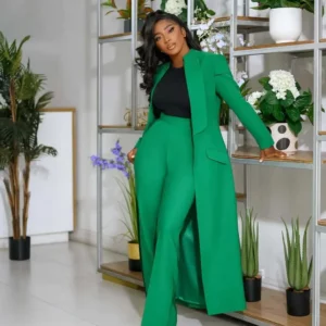 Women's Set Full Sleeve X-Long Blazer Coat+ Long Pant Suit 2025 Spring Streetwear Two 2 Piece Set Africa OL Work Outfits - Image 2