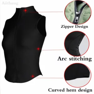 Aiithuug Athletic Zip Up Sweat Vest Jacket Sleeveless Running Yoga Tops High Neck Shirts Sports Top Fitness Women Workout Tops - Image 3