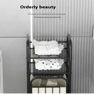 Laundry Hamper with 2-Tier Shelves Bathroom Storage Shelf for Laundrys Room Multi-function Household Laundry Storage Basket - Image 4