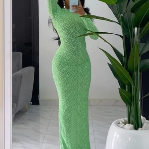 Wmstar Women Dress Autumn Elegant Fashion Solid Color Long Sleeve Pullover Round Neck Floor Length Slim Boydcon Party Dresses - Image 3