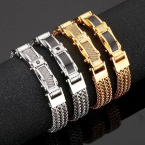 Fashionable and Trendy High-quality Stainless Steel Electroplated Gold Color Inlaid Zircon Men's Bracelet As A Gift To Friends - Image 3