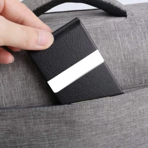 Men Business Card Holder Case - Slim PU Leather Metal Pocket Card Holder with Magnetic Shut, Name Card Holder - Image 4