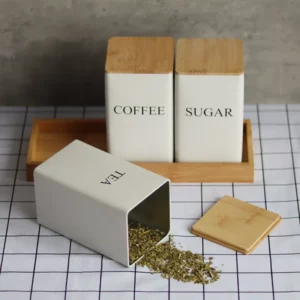 Creative Simple Bamboo Cover Iron Tea Storage Box Snack Storage Jar Coffee Bean Glass Jar Display Square Jar - Image 3