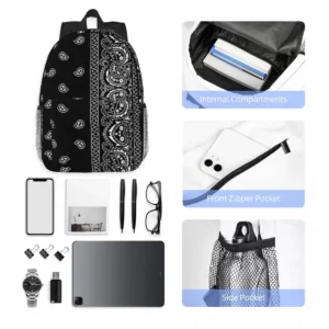 Custom Black White Paisley Chicano Bandana Style Laptop Backpack Women Men Basic Bookbag for School College Student Bag - Image 5