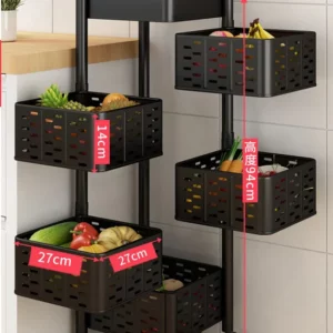 360-degree Rotatable Kitchen Shelf Floor-to-ceiling Multi-layer Household Function Fruit and Vegetable Basket Storage Rack - Image 4