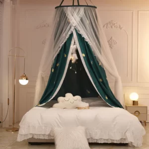 New Folded Bed Canopy Mosquito Net for Girl Women Bedding Romantic Black Yarn 2 Layers Round Dome Tent Curtain Room Decor - Image 3