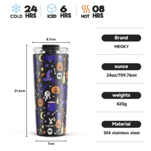 Meoky 24oz Coffee Cup Tumbler Two Ways to Drink Halloween Stainless Steel Portable Insulated Water Bottle Leak-Proof Car Mug - Image 4