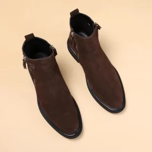 Genuine Leather Men Boots Korean Pointed Toe Ankle Boots British 2023 Winter Warm Suede Leather High Top Men Shoes Botas Hombre - Image 3