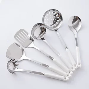 7Pcs Ceramic Handle Stainless Steel Cookware Set Soup Ladle Frying Spatula Colander Spoon Kitchen Accessories Cooking Tools - Image 2