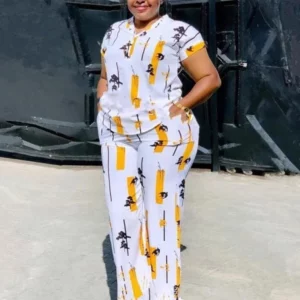 African Fashion Streetwear Two Piece Set for Women Summer Outfits Printed Short Sleeve Shirt Top Short Sets Matching Sets - Image 3