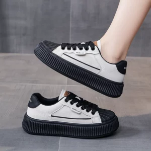 Women's Sneakers Lace Platform Vulcanized Shoes Brand Design Casual Couples Street Canvas Shoes Shell Head Women's Casual Shoes - Image 3