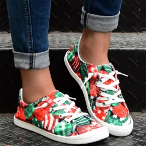 Ladies Christmas Print Vulcanized Shoes Casual Fashion Soft Sole Non Slip Flats Shoes New Spring Comfort Casual Sneakers - Image 3