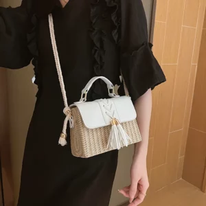 MOODS Straw Beach Bag For Women 2023 Summer New Luxury Designer Handbags Hit Color Tassels Shoulder Crossbody Box Bag Sac A Main - Image 3