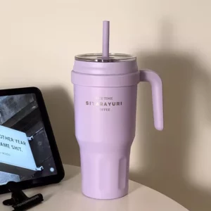 Large Insulated Water Bottle Stainless Steel Tumbler With Handle Straw Travel Gym Thermos Mug For Ice Hot Coffee Juice 1100ml - Image 4