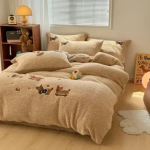 Thickened Warm Sherpa Four-piece Set Bed Sheets, Duvet Covers, Pillowcases, Double-sided Suede Cover Set,Duvet Cover Set - Image 4