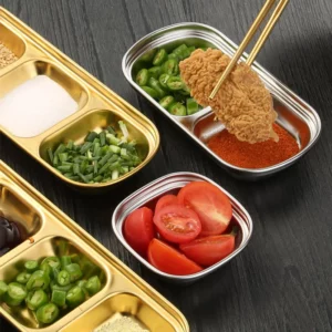 1-4 Grids Seasoning Plate Dipping Dish Stainless Steel Hot Pot Seasoning Dish Square Barbecue Snack Plate Kitchen Condiment Tray - Image 3