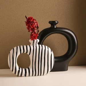 Black White Stripes Ceramic Vase Porcelain Hydroponics Utensils Desk Decoration Flower Arrangement Floral Room Aesthetic Decor - Image 3