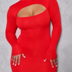Sexy Wrap Chest Hollow Out Elastic Slim Bodycon Dress Women Long Sleeved Solid Color Skinny Dress Evening Club Party Vestidos - Image 4