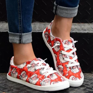 Ladies Christmas Print Vulcanized Shoes Casual Fashion Soft Sole Non Slip Flats Shoes New Spring Comfort Casual Sneakers - Image 6