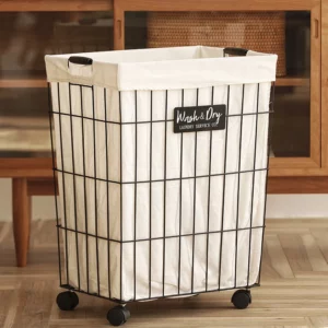 Nordic Laundry Basket Dirty Cloth Metal Organizer Barrel Simple Clothing Toy Storage Basket Bathroom Wrought Iron with Lid - Image 2