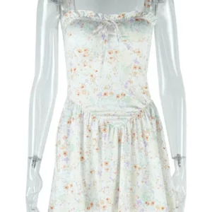 Joskaa Floral Printing Mini Dress Women Hipster Sexy Spaghetti Strap Ruffles Hem Skinny Vestidos 2025 Summer Vacation Outfits - Image 4