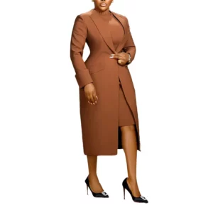 Elegant Office Lady Long Blazer with Dress 2 Pieces Sets Woman Clothing Fashion Work Business African Streetwear Outfits - Image 2