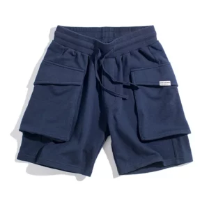 Maden Navy Blue P44 Cargo Joggers Shorts Men Loose Cotton Large Pocket Work Tactical Short Pants Amekaji Casual Knitted Shorts - Image 6