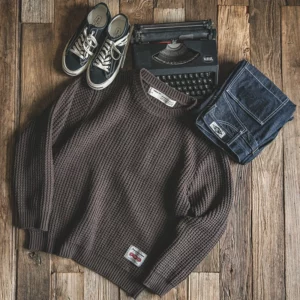 Maden Work Attire Retro Round Neck Thickened Autumn And Winter Sweater Amekaji Loose Knit Men's Clothing - Image 4