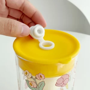 650ml Glasscup Tea Separation High Temperature Glass Cup Large Capacity Lovely Print Straight Straw Cup Tea Cup Cold Drink Mug - Image 3