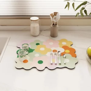 Quick Dry Dish Drying Mat Flower Rubber Tableware Draining Pads Rug Kitchen Dinnerware Placemat Super Absorbent Coffee Drain Pad - Image 3