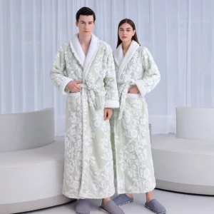Jacquard Double Layer Thicken Robe Gown Women and Men Sleepwear Winter Warm Nightgown Coral Fleece Lovers' Bathrobes Lingerie - Image 4