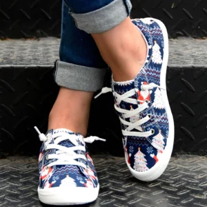 Ladies Christmas Print Vulcanized Shoes Casual Fashion Soft Sole Non Slip Flats Shoes New Spring Comfort Casual Sneakers - Image 2