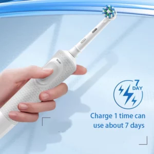 Oral B Vitality Cross Action Electric Toothbrush Rechargeable With 2 Minutes Timer Rotation Clean White Teeth Black/White Brush - Image 6